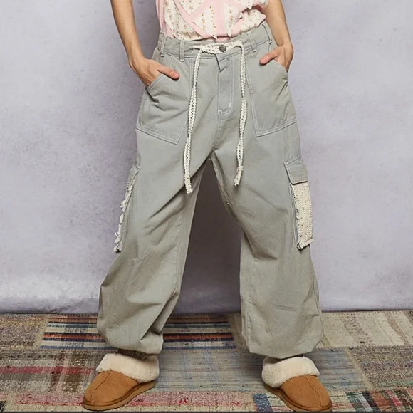 🖤371 ❤️ 1 left POL gray crochet detail jogger pants - Picture 3 of 5